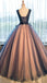 Pretty tulle v-neck applique A-line long evening dresses ,ball gown prom dress DM195