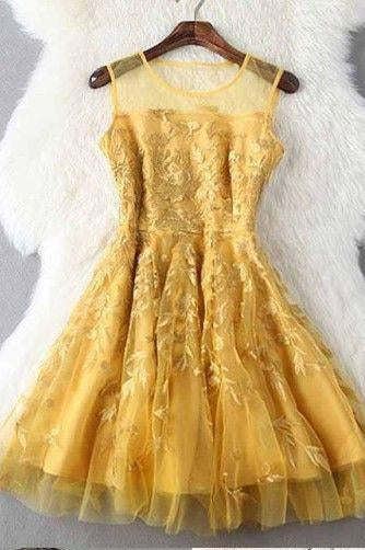 Gold Jewel A Line Sleeveless with Applique Short Prom Homecoming Dress Demodresses Gold Jewel A Line Sleeveless with Applique Short Prom Homecoming Dress Demodresses