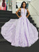 A-Line Floor-Length Lilac Printed Prom Dress, Simple Long Evening Dresses DMJ12