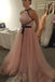 Chic Pink Tulle A Line Cheap Long Prom Dress,Evening Dresses DME17