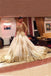  Gold Prom Dresses With Lace,Long SleevesWedding Dresses, V-Neck Prom Gown,Beading Prom Dresses With Chapel Train,Ball Gown Wedding Dresses