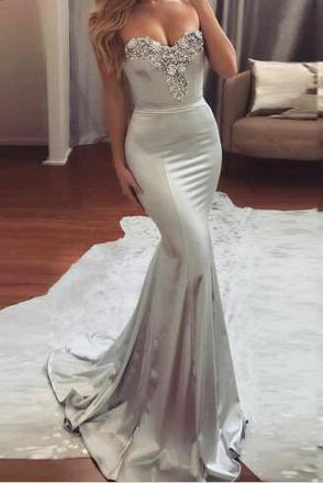 Mermaid Prom Dress,Sweetheart Prom Dress,Sweep Train Prom Dresses,Silver Formal Gown,Unique Prom Dress,Cheap Prom Dress,Stunning Prom Dresses
