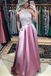 Stunning Beading Pink Halter Backless Prom Dresses With Pockets DMG1