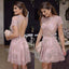 Short Lace Pink Beads A-Line Knee Length Backless Homecoming Dresses DMC12