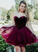 Burgundy Short Tulle Sweetheart A Line Mini Cocktail Party Dress,Cheap Homecoming Dresses DMC16