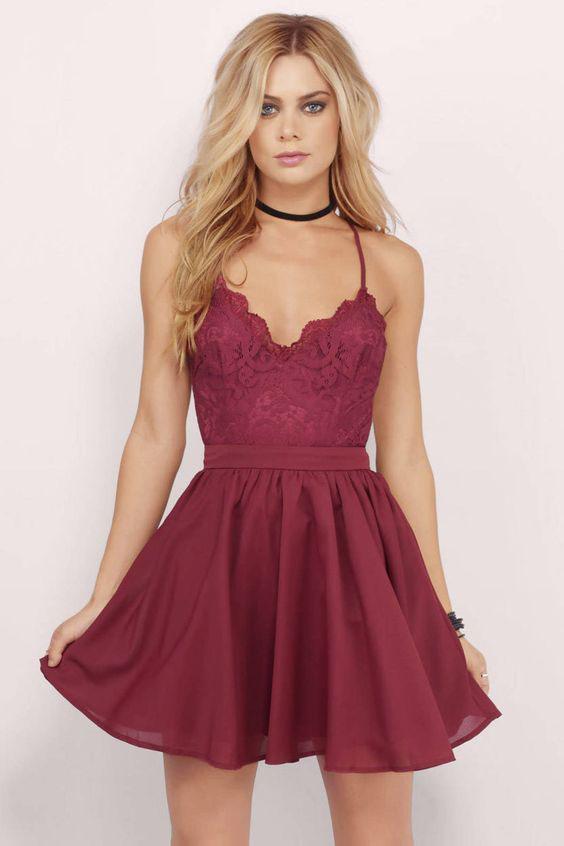 Burgundy Lace Homecoming Dress,Straps Chiffon Short Prom Dress Demodresses Burgundy Lace Homecoming Dress,Straps Chiffon Short Prom Dress Demodresses