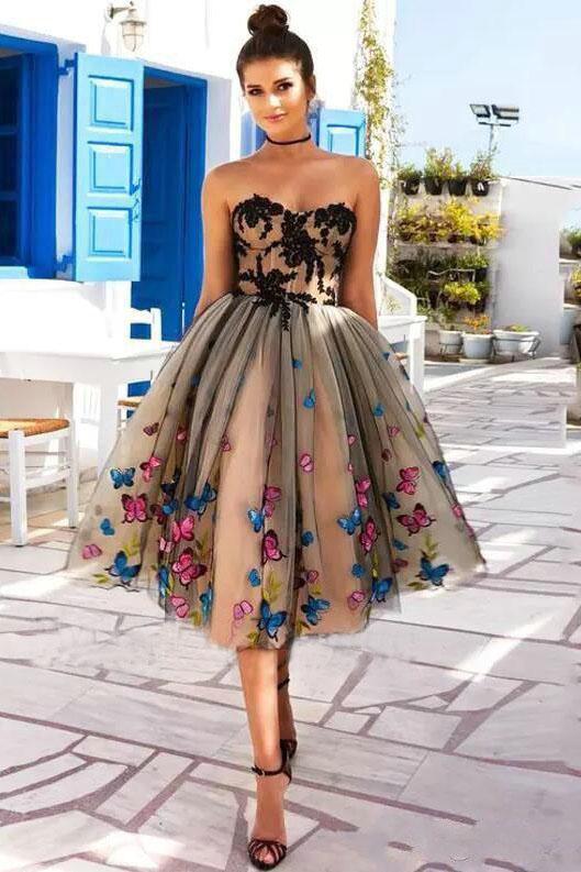 Sweetheart Butterfly Lace Tulle Knee length Ball Gown Homecoming Dress,Graduation Dresses DMC9