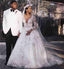 Ball Gown Deep V-Neck Long Sleeves Ivory Wedding Dress with Lace Appliques DME98
