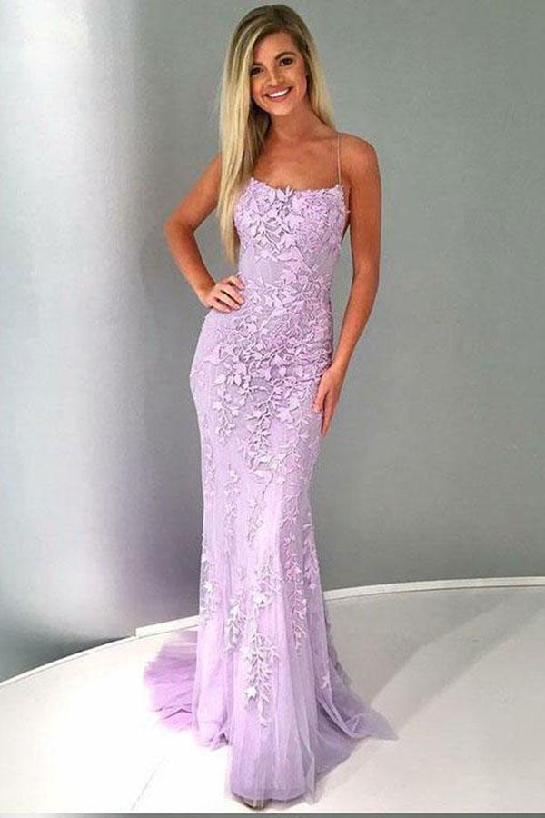 Spaghetti Strap Mermaid Prom Dresses Criss Cross Formal Evening Dress DMI34