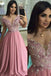 Off the Shoulder Dusty Rose Long Prom Dresses Pearl Lace Formal Dress DMO98