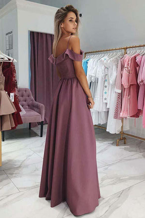 Charming A Line Off the Shoulder Spaghetti Straps Grape Long Prom Dresses DME91