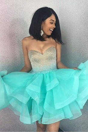 Cute Sparkly Sweetheart Mint Green A Line Short Homecoming Dress DMB50