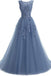 A Line Round Neck Lace Appliques Floor Length Prom Dresses DMR11