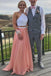 Two Pieces A Line Long Chiffon Prom Dresses With White Lace DMB44