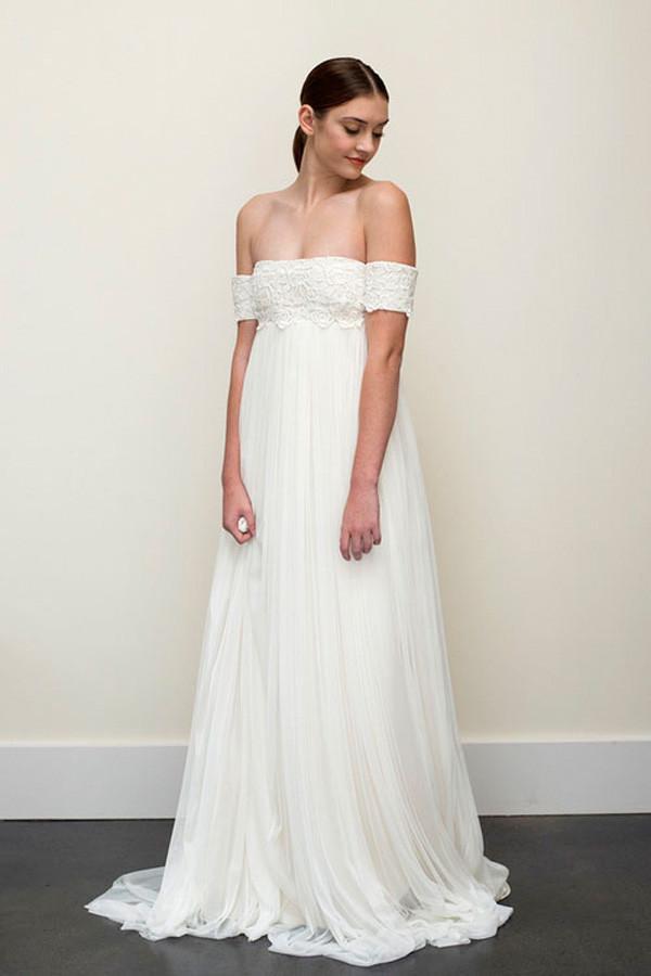 Long A-line Off-the-shoulder Backless Chiffon Wedding Dress,Sexy Wedding Gown DM536