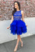 Cute A-line Lace Top Organza Skirt Royal Blue Tiered Short Homecoming Dresses DMB73