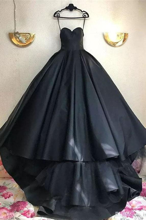 Black Ball Gown Sweetheart Sweep Train Prom Dress Long Evening Dress DMF13