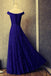 Royal Blue A Line Off Shoulder Lace Long Prom Dresses Evening Dresses DM741