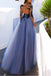 Charming Long Sleeve Appliques Sexy See Though Blue Prom Dresses DM852