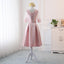 Pink Satin A Line Half Sleeves Lace Appliques Short Homecoming Dresses DMC4