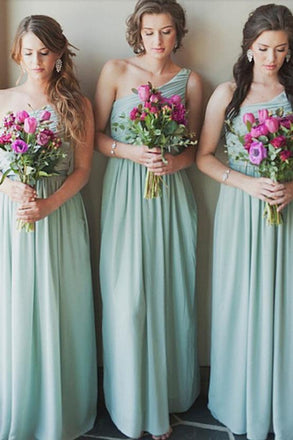 Modern A Line One Shoulder Chiffon Floor Length Bridesmaid Dress DMN3