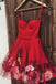 Burgundy Tulle Short Prom Dress, Spaghetti Straps Homecoming Dress With Flowers DML79