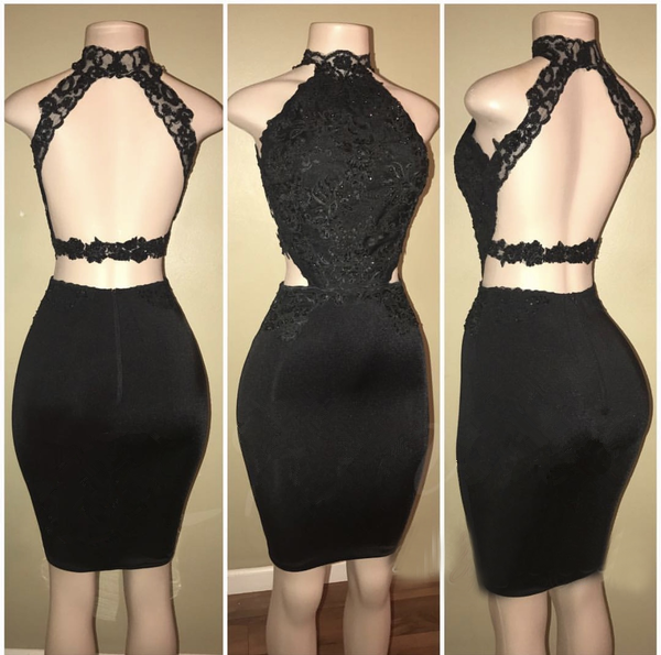 Black Lace Short Prom Dress, Tight Sexy Homecoming Dresses DMD79