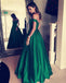 A Line Off The Shoulder Simple Green Long Cheap Prom Dresses With Pockets DMH21