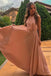 A-Line Long Floor-Length Blush Pleated Chiffon Prom Dress with Beading DMK70