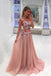 A Line Broad Straps Floral Appliqued Prom Dress, Cheap Long Tulle Evening Dresses DMI33
