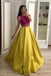 Stunning A Line Satin Yellow Beaded Sleeveless Long Prom Dresses DMI51