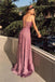 A-Line Cross Back Prom Dress Long Sexy V-neck Split Evening Dresses DMP204