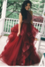 Cheap Burgundy A Line Beading Long Prom Dresses With Ruffles DMF52