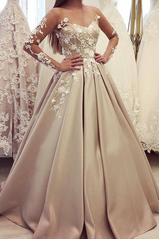 Gorgeous Bateau A Line Appliques  Prom Dress with Long Sleeves DMH37