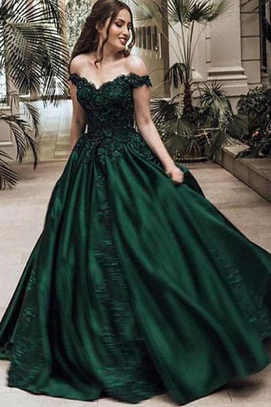 Off Shoulder Dark Green A-line Long Evening Prom Dresses, Cheap Sweet 16 Dresses OKG41 Demodresses Off Shoulder Dark Green A-line Long Evening Prom Dresses, Cheap Sweet 16 Dresses OKG41 Demodresses