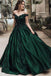 Off Shoulder Dark Green A-line Long Evening Prom Dresses, Cheap Sweet 16 Dresses DMG41