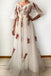 A Line Ivory Half Sleeves Floral Appliques Tulle Long Prom Dresses DMI49