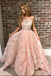 Stylish Prom Dresses,A-Line Prom Gown,Pink Prom Dress,Appliques Prom Dress