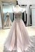 A Line Long Spaghetti Straps Sweetheart Beading Tulle Prom Dress DMB93