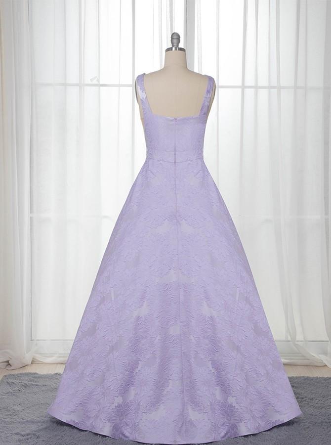 A-Line Floor-Length Lilac Printed Prom Dress, Simple Long Evening Dresses DMJ12