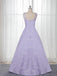 A-Line Floor-Length Lilac Printed Prom Dress, Simple Long Evening Dresses DMJ12