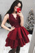 Cheap A-Line V-Neck Tiered Dark Red Homecoming Dress with Lace Top DMB12