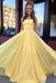 Yellow Long Chiffon A Line Prom Dresses 2020 with Lace Up Back DMS51