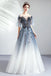 Ombre A Line Half Sleeves Tulle Round Neck Prom Dress Evening Dresses DMQ75