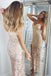Mermaid Spaghetti Straps Pearl Pink Sequined Split Sexy Prom Dress DME86