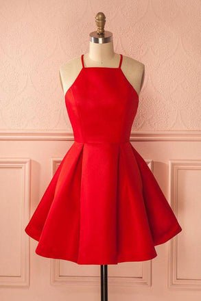 Short Straps Red Simple Satin Cheap Homecoming Dress for Girls DM235