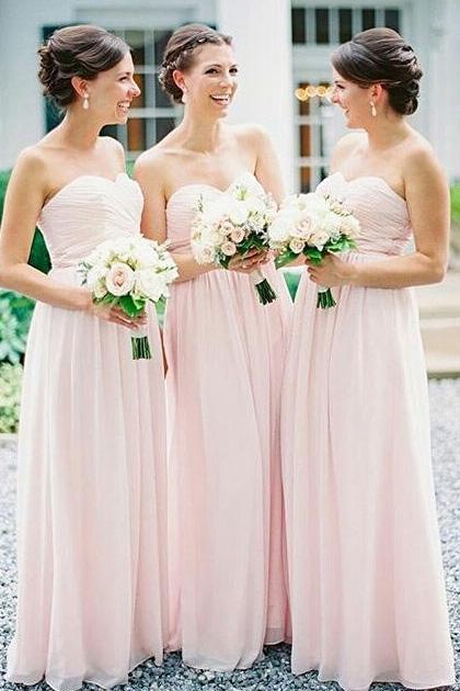 beautiful Sweetheart A-line Long Chiffon Pink Bridesmaid Dress DM768