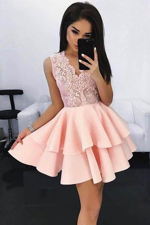 New Arrival A-Line V-Neck Short Homecoming Dress with Appliques,Graduation Dresses DM313