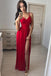 Simple Sexy Red Side Slit Spaghetti Straps Long Evening Prom Dresses DMD77