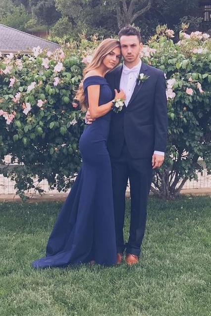Elegant Navy Blue Off the Shoulder Mermaid Long Prom Dresses Demodresses Elegant Navy Blue Off the Shoulder Mermaid Long Prom Dresses Demodresses